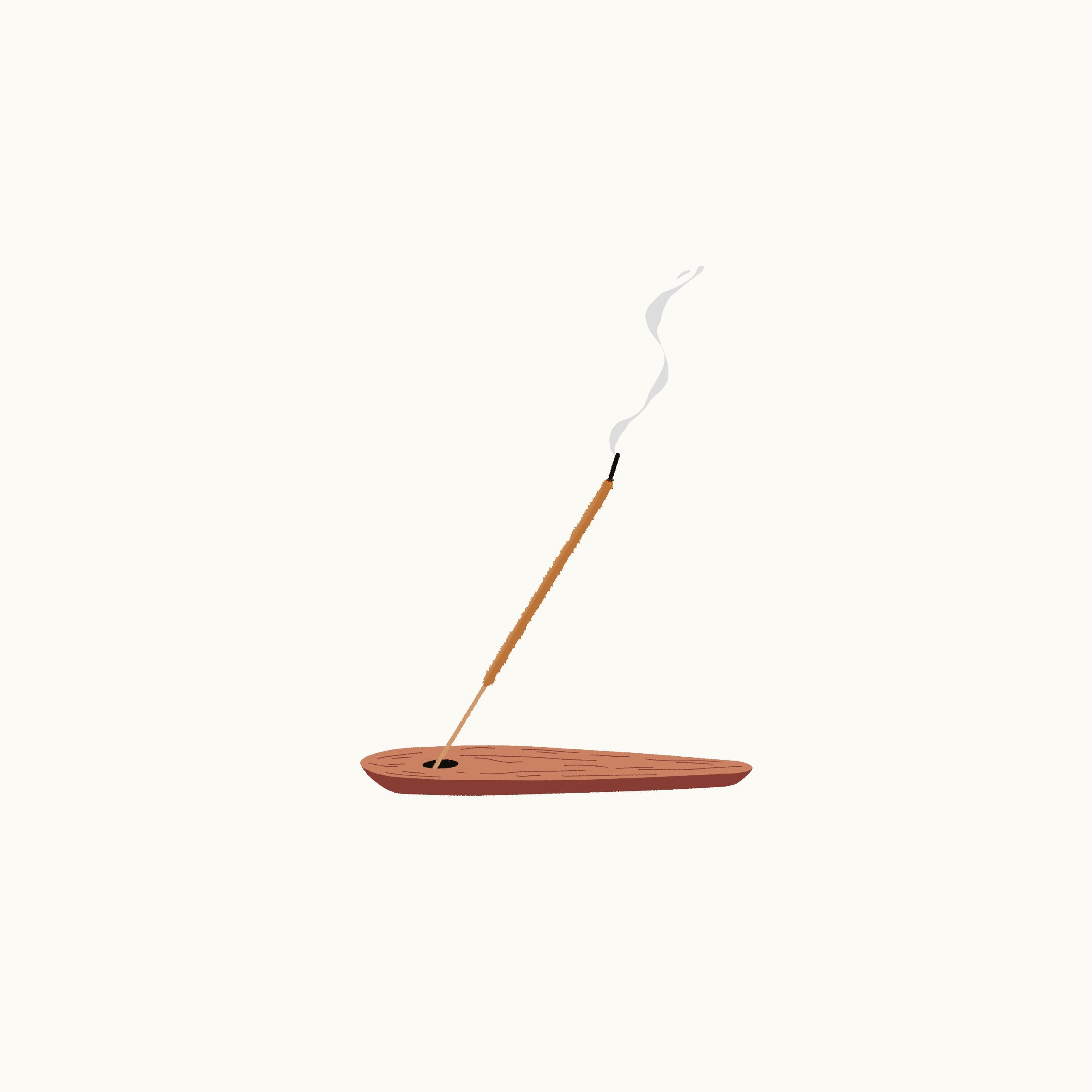 Incense stick on wooden holder with smoke